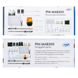 Atveriamų vartų automatikos komplektas PNI MAB300, su 2 40W varikliais, nuotolinio valdymo pulteliais ir valdymo bloku, fotoelementais ir signaline lempa, vartų ilgis iki 2 x 2.5m, vartų svoris 200kg - Image 5