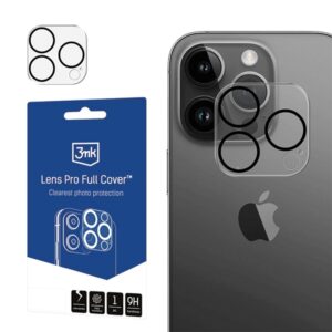 3MK Lens Pro Full Cover iPhone 12 Pro grūdintas stiklas kameros objektyvui su montavimo rėmeliu 1vnt.