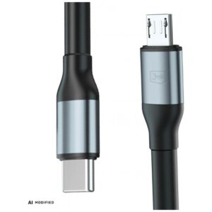 3MK Hyper Cable N-SERIES USB-C į MicroUSB kabelis 1m QC 3.0 5V/2A 10W juodas - Image 4