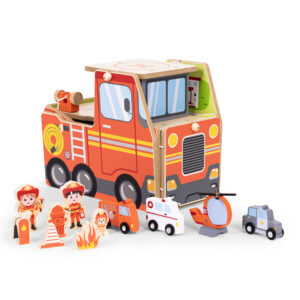Medinis gaisrinės garažo rinkinys „2-in-1“ – stotis ir sunkvežimis, 2 aukštai, figūrėlės, transporto priemonės ECOTOYS - Image 4
