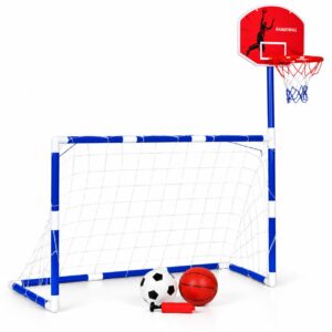 2-in-1 sporto rinkinys vaikams su futbolo vartais, krepšinio lanku, kamuoliais ir pompa - Image 4