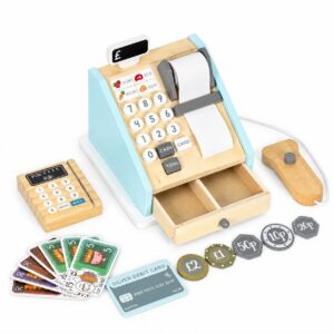 Medinis kasos aparatas vaikams su mokėjimo terminalu, skaitytuvu, banknotais, monetomis ir kortele ECOTOYS - Image 4