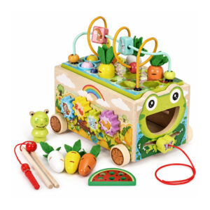Medinis 8-in-1 varlės formos lavinamasis kubas su vaikštyne, formų rūšiuokliu, ksilofonu ir kirmėlių žvejyba ECOTOYS - Image 4