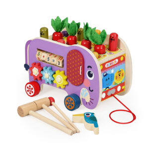 Medinis 8-in-1 drambliuko formos lavinamasis kubas su vaikštyne, formų rūšiuokliu, ksilofonu ir kirmėlių žvejyba ECOTOYS - Image 4
