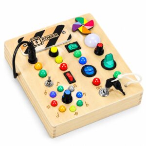 Medinė interaktyvi lavinamoji lenta su jungikliais ir LED lemputėmis ECOTOYS - Image 4