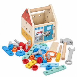 Medinis įrankių namelis, „pasidaryk pats“ žaidimų rinkinys su plaktuku ir varžtais, 32 dalys ECOTOYS - Image 4