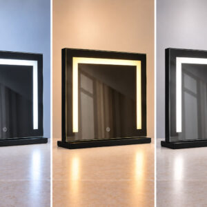 LED kosmetinis veidrodis 50x40 cm su apšvietimu, 3 spalvų režimai, juodas ModernHome - Image 4