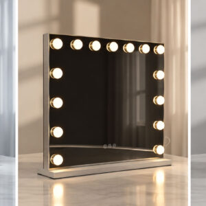 LED makiažo veidrodis 57x46 cm kosmetinis su apšvietimu 3 spalvos ryškumo reguliavimas 15 lempučių ModernHome - Image 4