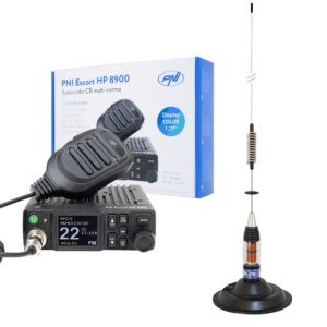 CB PNI Escort HP 8900 ASQ radijo stoties komplektas, 12-24V + CB PNI ML70 antena, 70 cm su 145 mm magnetiniu pagrindu