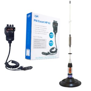 CB PNI Escort HP 62 radijo stoties komplektas, ASQ, RF Gain ir CB PNI ML70 antena su 145 mm magnetiniu pagrindu