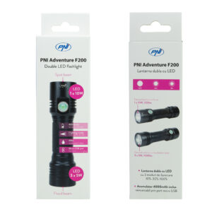 Aliumininis PNI Adventure F200 dvigubas LED žibintuvėlis, 4000mAh baterija ir micro USB jungtis, 3 LED su plačia diafragma ir vienas su fokusavimo funkcija, abu turi 3 galios lygius - Image 16
