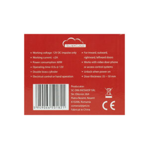 SilverCloud YE910 elektromagnetinė sklendė, 12V, nerūdijantis plienas, su dviguba šerdimi ir mygtuku, Fail Secure NO, suderinama su praėjimo kontrolės sistemomis - Image 7