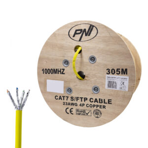 S/FTP CAT7 PNI SF07 kabelis, 10Gbps, 1000MHz, internetui ir stebėjimo sistemoms, 305m ritė, varinis