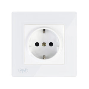Paprastas įmontuojamas elektros lizdas PNI WP101W su stikliniu rėmeliu, 16A, 4000W, 230V