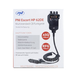 Nešiojama CB radijo stotelė PNI Escort HP 62DE vokiška versija, daugiastandartė, 4W, 12V, AM-FM, 5 lygių reguliuojamas ASQ, 9 lygių RF Gain, Dual Watch, Scan, Lock - Image 4