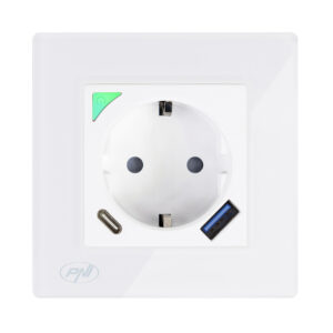 PNI SmartHome WP202 išmanusis WiFi lizdas, montuojamas į sieną, valdymas internetu, skirta „Tuya Smart“ programėlė, suderinamas su „Amazon Alexa“ ir „Google Home“
