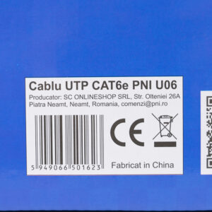 CAT6e UTP kabelis PNI U06 su 4 poromis internetui 1 Gigabit ir stebėjimo sistemoms, ritė 305m