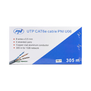 CAT6e UTP kabelis PNI U06 su 4 poromis internetui 1 Gigabit ir stebėjimo sistemoms, ritė 305m - Image 5