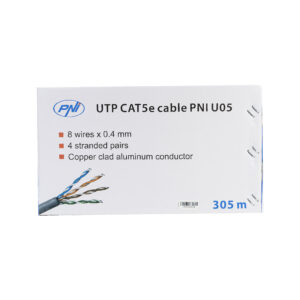 CAT5e UTP kabelis PNI U05 su 4 poromis internetui 1 Gigabit ir stebėjimo sistemoms, ritė 305m