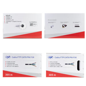 FTP kabelis CAT6 PNI F06 su 4 poromis 1 Gigabit internetui ir stebėjimo sistemoms, ritė 305m - Image 10