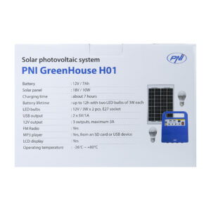 PNI GreenHouse H01 30W saulės fotovoltinė sistema su 12V / 7Ah akumuliatoriumi, USB / radiju / MP3, 2 LED lemputėmis - Image 3