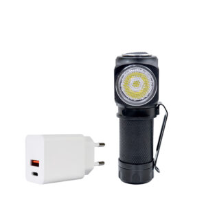 PNI Adventure F75 priekinis žibintuvėlis su 6W LED, 600 lm, pagamintas iš aliuminio, su baterija ir PNI CHG300 maitinimo adapteriu su USB C prievadu, QC3.0, PD3.0, PPS ir USB-A prievadu, 30W