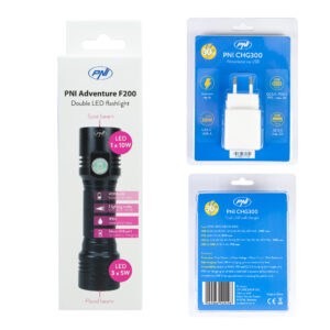 PNI Adventure F200 aliumininis dvigubas žibintuvėlis su LED, 4000mAh baterija, 3 didelės diafragmos LED ir vienu su fokusavimu bei PNI CHG300 maitinimo šaltinis su USB C prievadu, QC3.0, PD3.0, PPS ir USB-A prievadu, 30W - Image 9