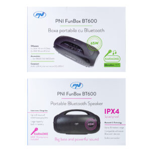 PNI FunBox BT600 portable speaker, with Bluetooth, 65W, MP3 player, card reader, USB, wireless microphone, 4400mAh battery, IPX4 - Image 10
