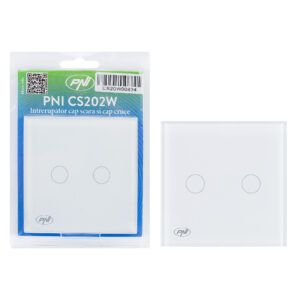 Laiptinis jungiklis ir dvigubas kryžminis jungiklis su PNI CS202W stikliniu jutikliniu paviršiumi, baltas su LED indikatoriumi, 800W / jungiklis