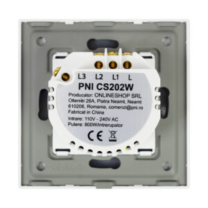 Laiptinis jungiklis ir dvigubas kryžminis jungiklis su PNI CS202W stikliniu jutikliniu paviršiumi, baltas su LED indikatoriumi, 800W / jungiklis - Image 3