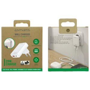 Sieninis įkroviklis 4smarts FlatPlug Duos 20W GaN USB-C + USB-A baltas - Image 7