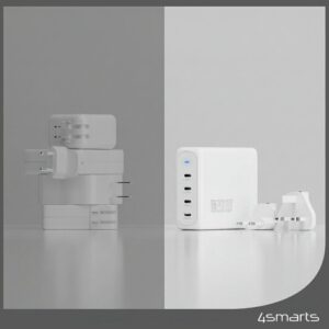 Sieninis įkroviklis 4smarts GaN Flex Pro Travel 200W 4 USB-C baltas - Image 5