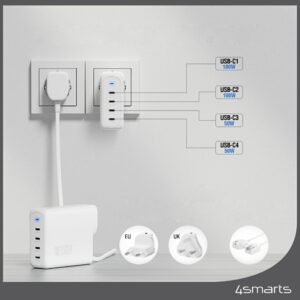 Sieninis įkroviklis 4smarts GaN Flex Pro Travel 200W 4 USB-C baltas - Image 8