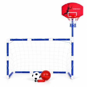 2-in-1 sporto rinkinys vaikams su futbolo vartais, krepšinio lanku, kamuoliais ir pompa - Image 5