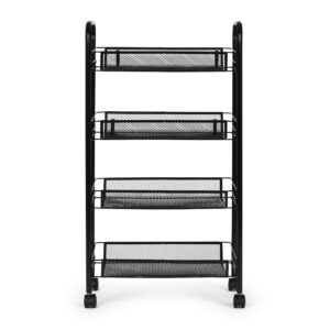 Metalinis mobilus lentynų blokas voniai ir virtuvei, 4 lentynos, su ratukais, juodas, ModernHome - Image 5