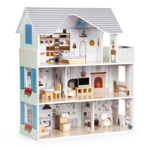 Lėlių namelis su medinių baldų komplektu – 3 aukštų „Emma Residence“ ECOTOYS - Image 5
