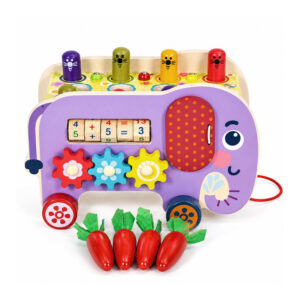 Medinis 8-in-1 drambliuko formos lavinamasis kubas su vaikštyne, formų rūšiuokliu, ksilofonu ir kirmėlių žvejyba ECOTOYS - Image 5