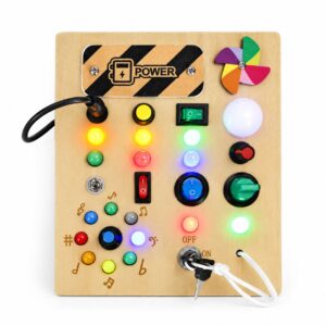 Medinė interaktyvi lavinamoji lenta su jungikliais ir LED lemputėmis ECOTOYS - Image 5