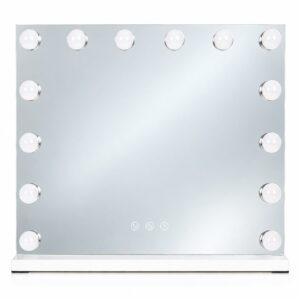 LED makiažo veidrodis 57x46 cm kosmetinis su apšvietimu 3 spalvos ryškumo reguliavimas 15 lempučių ModernHome - Image 5