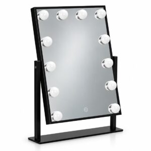 LED kosmetinis veidrodis 30x40 cm su apšvietimu, 3 spalvų režimai, 12 lempučių, juodas ModernHome - Image 5
