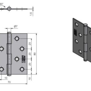 Langų lankstai J1 KZ80, 70 x 80 mm, 2 vnt. - Image 3