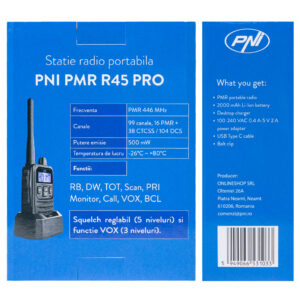 Nešiojama radijo stotelė PNI PMR R45 PRO 446MHz, 0.5W, 32 programuojami kanalai, 16 PMR ir 38 CTCSS bei 104 DCS tonai, IP67, Squelch 5 lygiai, VOX, TOT, BCL, Scan, Roger Beep - Image 7