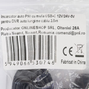 PNI automobilinis įkroviklis su USB-C jungtimi 12V/24V - 5V, skirtas automobiliniam vaizdo registratoriui, laido ilgis 3,5m - Image 5