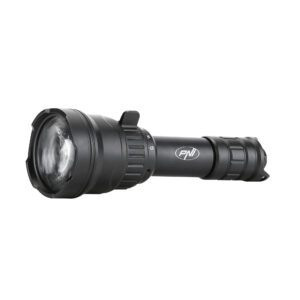PNI Adventure F300 LED žibintuvėlis, 3 spalvos: balta, raudona, žalia, atstumas 500 m, šviesos srautas 540 lm, 18650 3000mAh baterija komplekte, baterijos įkroviklis komplekte, priartinimo ir šviesos intensyvumo reguliavimo funkcija