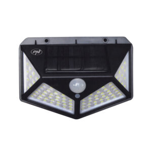 PNI GreenHouse WS10 LED saulės energija įkraunamas šviestuvas, 100 LED, 600 lm, PIR kampas 120 laipsnių, baterija 1800 mAh, montuojamas ant sienos