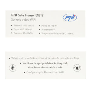 PNI Safe House IDB12 vaizdo durų skambutis, WiFi, naktinis matymas, IP54, integruota baterija, valdymas per Tuya programėlę - Image 11