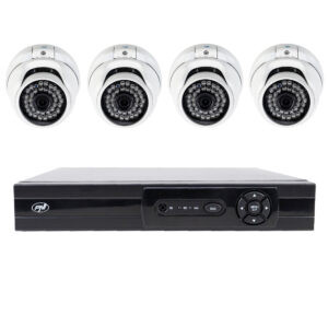 AHD vaizdo stebėjimo komplektas PNI House AHD880, 8 kanalų, 5MP - DVR/NVR ir 4 lauko kameros AHD25, 5MP, kupolinės, IP66