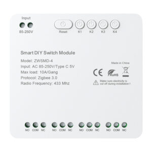 ZigBee 4 kanalų jungiklio modulis su beįtampiu DC 32V kontaktu Avatto ZWSMMD-4-250V