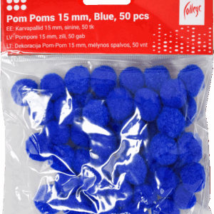 Dekoracija Pom-Pom College, 15 mm., 50 vnt., mėlynos spalvos