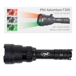PNI Adventure F300 LED žibintuvėlis, 3 spalvos: balta, raudona, žalia, atstumas 500 m, šviesos srautas 540 lm, 18650 3000mAh baterija komplekte, baterijos įkroviklis komplekte, priartinimo ir šviesos intensyvumo reguliavimo funkcija - Image 5